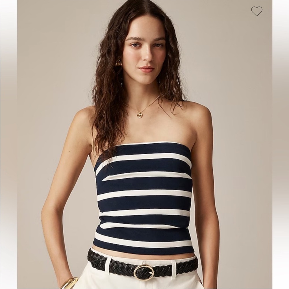 J. Crew Navy and White Striped Strapless Crop Top